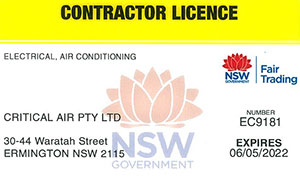 Electrical AC Contractor Licence EC9181 Critical Air exp060522